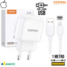 Kit Carregador 1 USB + Cabo Lightning 1m KN-556A Kdpan